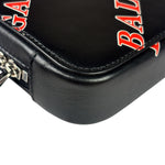 Balenciaga Black Leather Logo Print Phone/Card Holder
