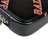 Balenciaga Black Leather Logo Print Phone/Card Holder