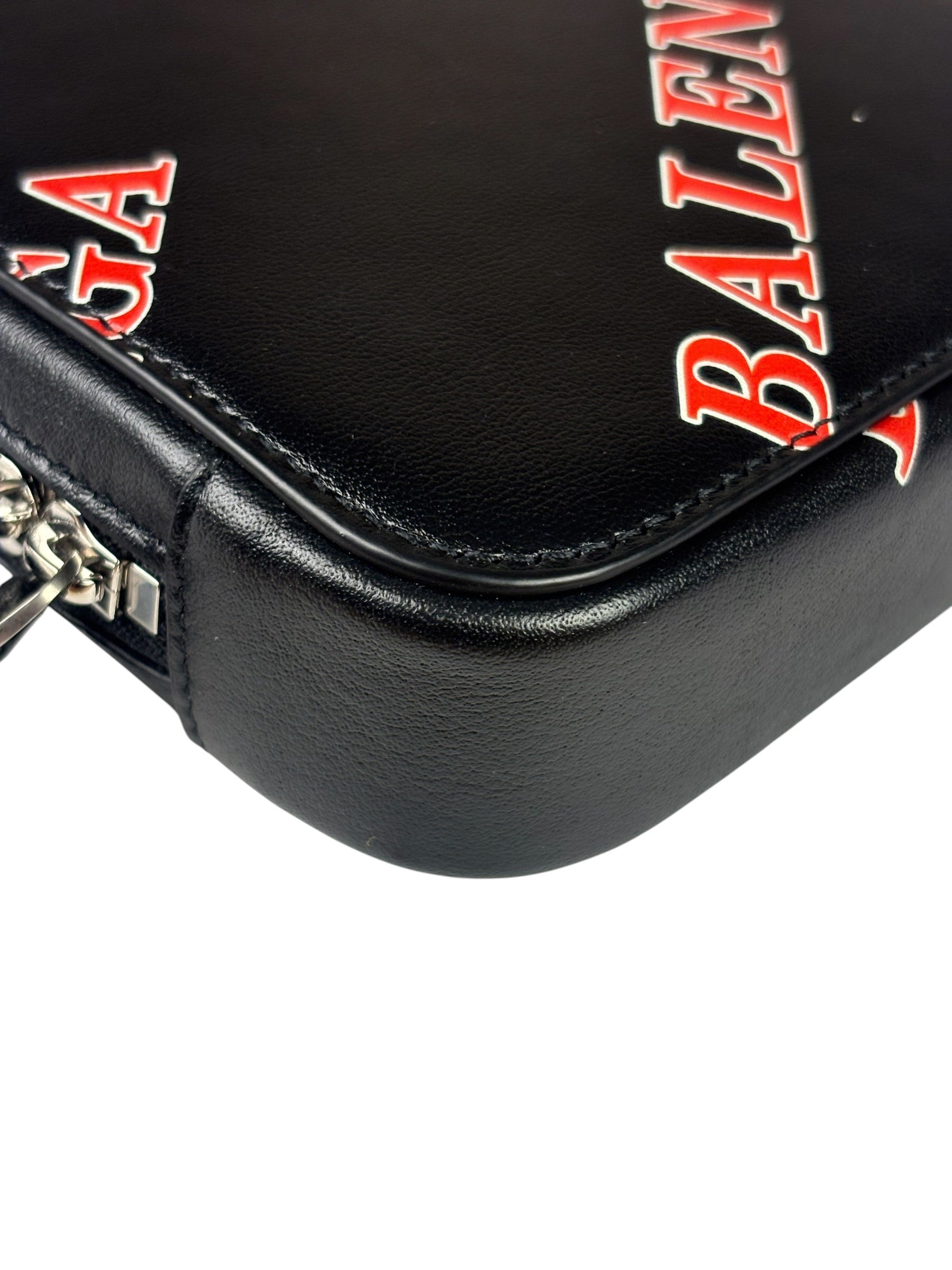 Balenciaga Black Leather Logo Print Phone/Card Holder