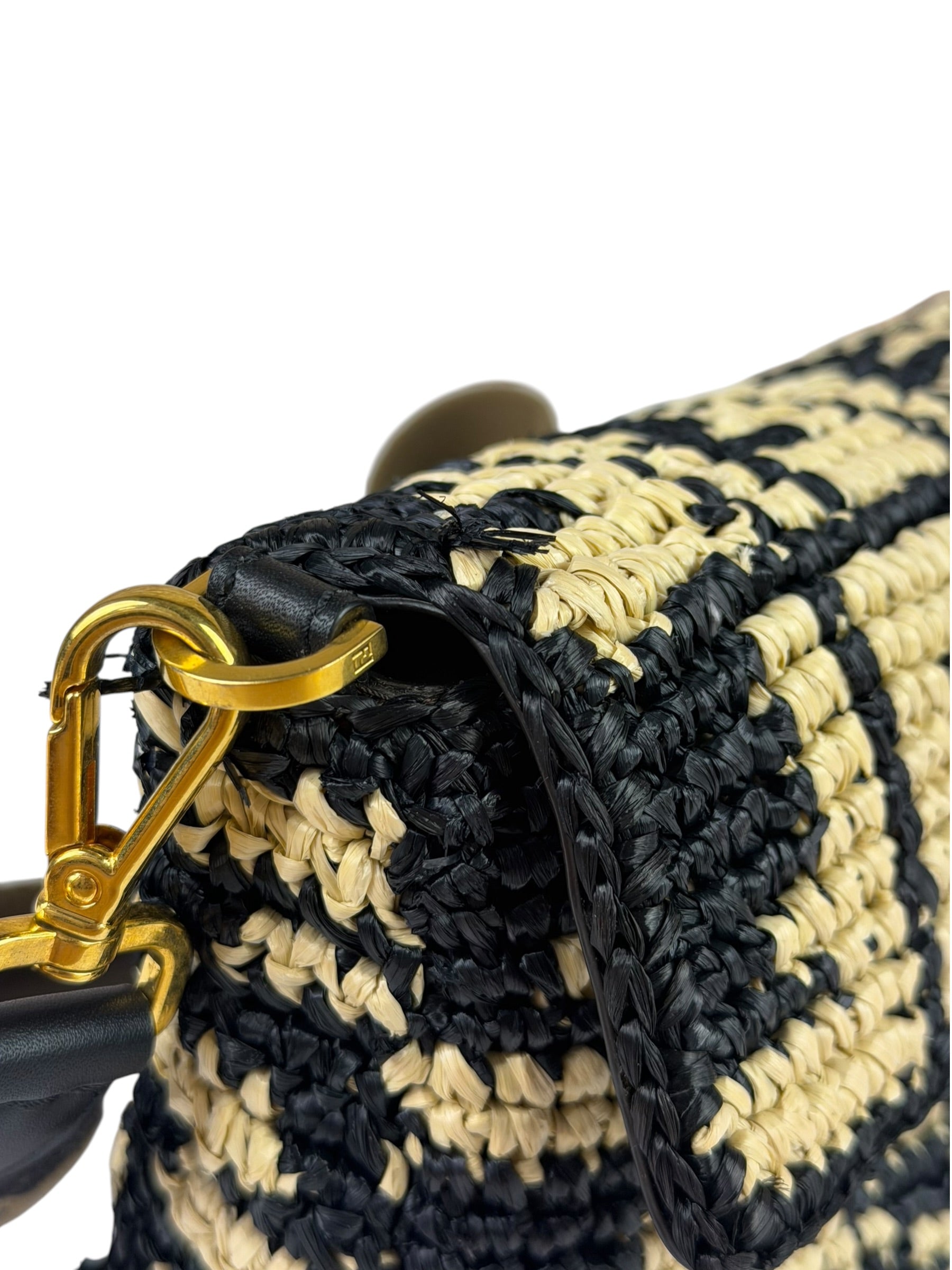 Fendi Black Raffia Zucca Shoulder Baguette