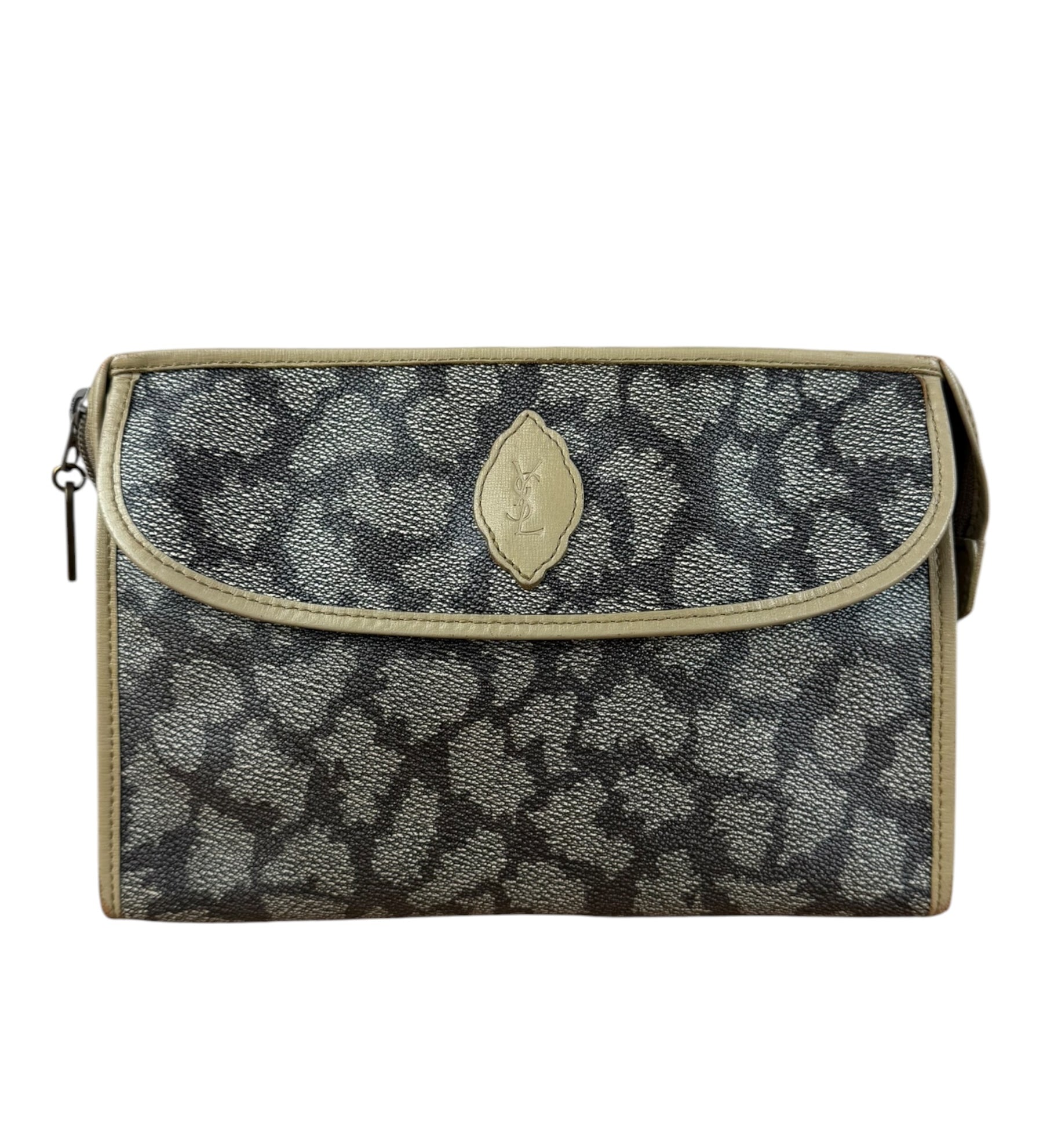Yves Saint Lauren Vintage Gray Giraffe Printed Leather Clutch