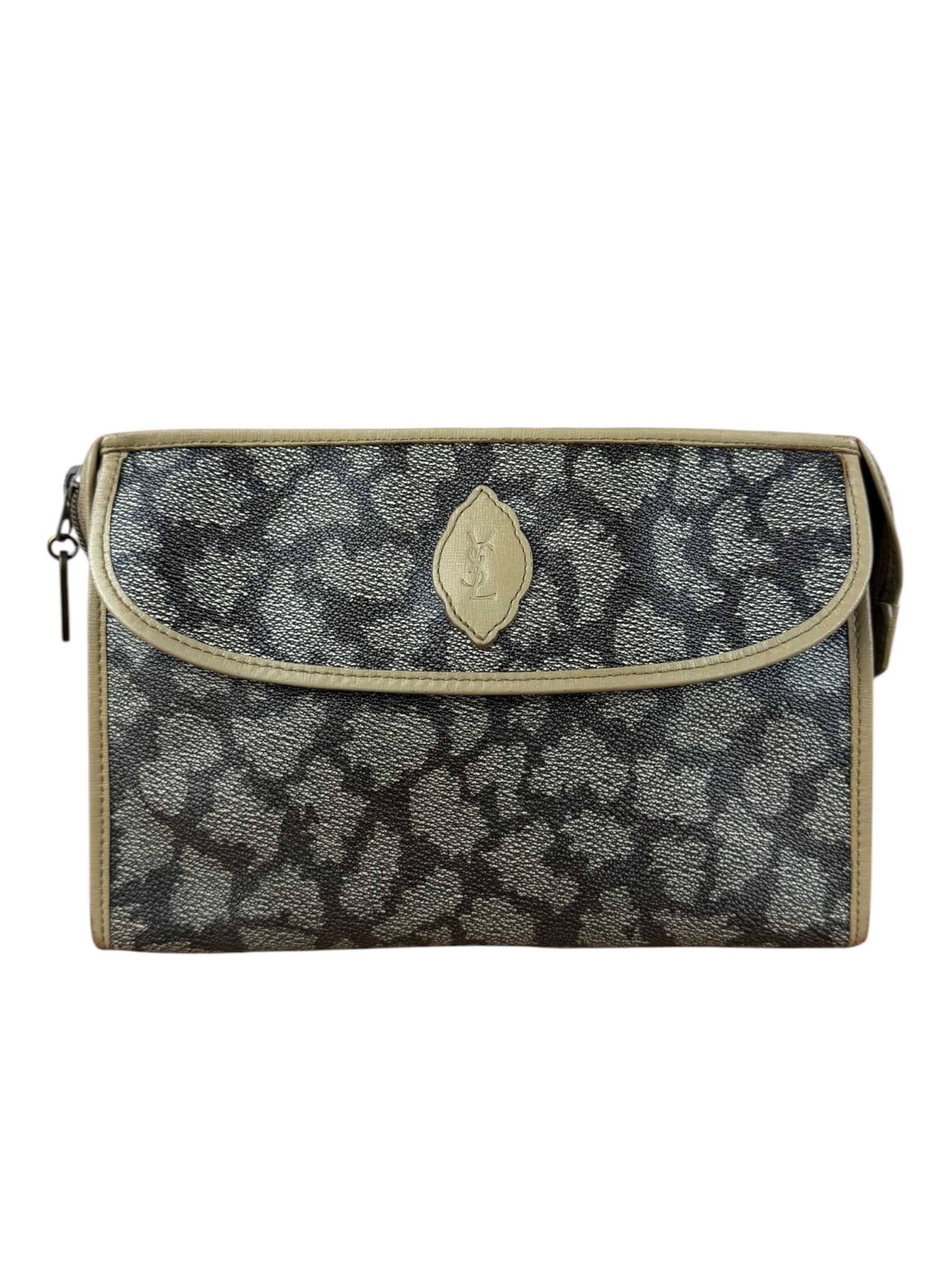 Yves Saint Lauren Vintage Gray Giraffe Printed Leather Clutch