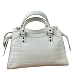 Balenciaga White Crocodile-Embossed Leather Two-Way Bag