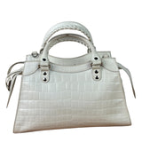 Balenciaga White Crocodile-Embossed Leather Two-Way Bag
