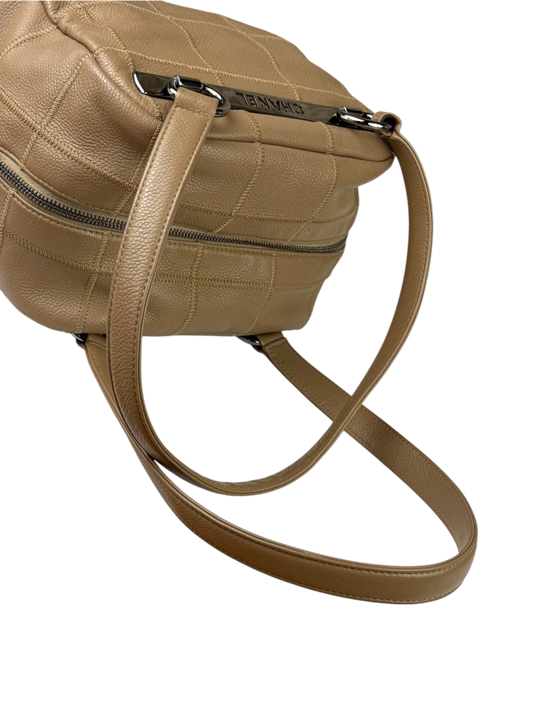 Chanel Beige Leather Chocolate Bar Bowler Bag 2004