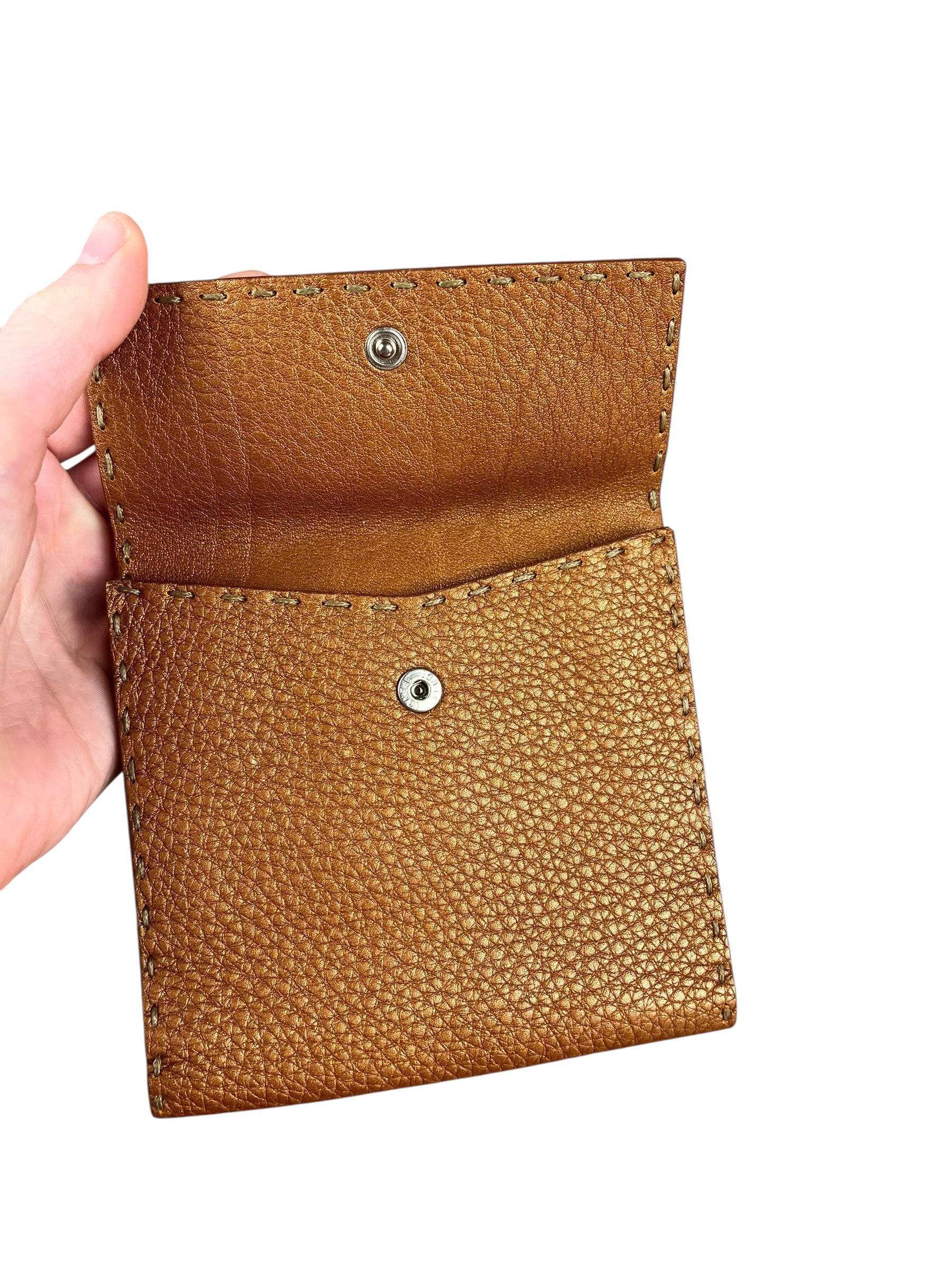 Fendi Bronze Bi-Fold Pebbled Leather Wallet
