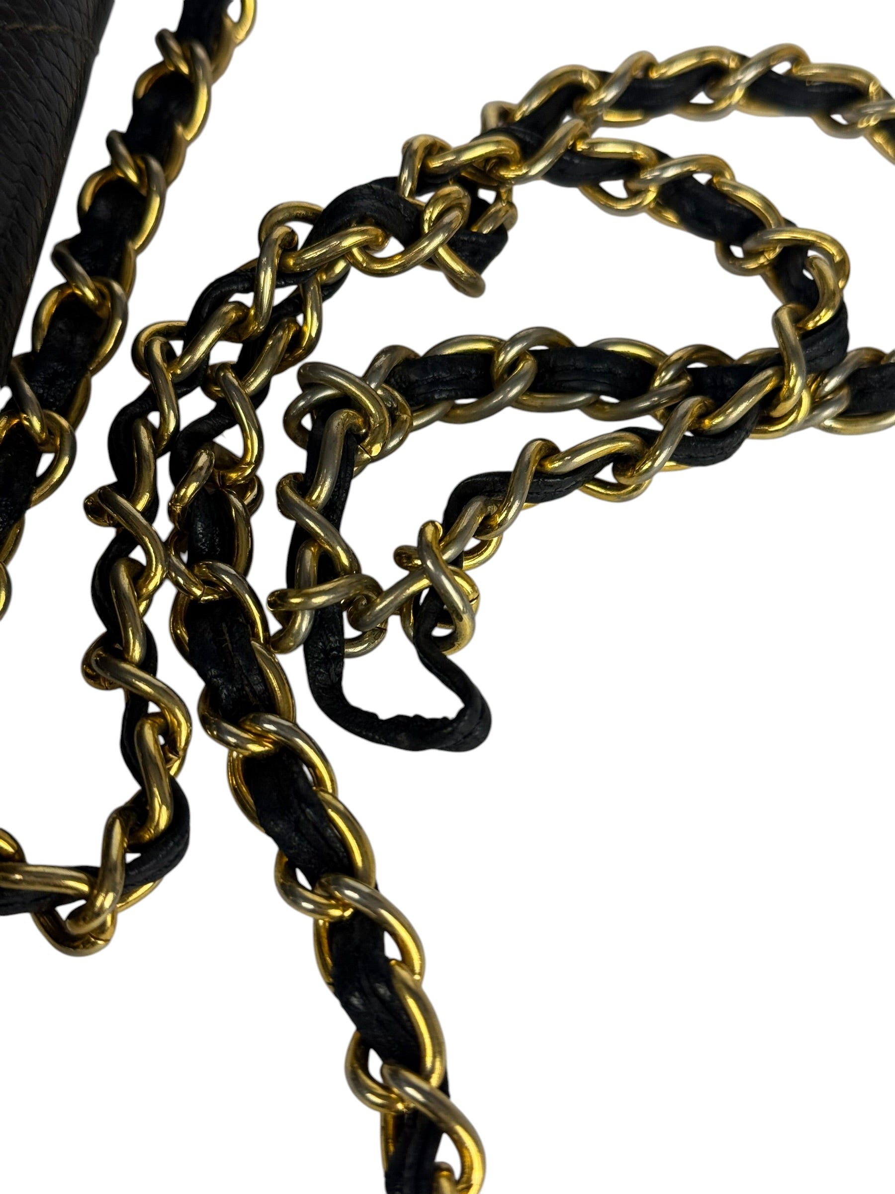 Chanel Vintage Black Lizard Leather Chain Flap Bag 1987