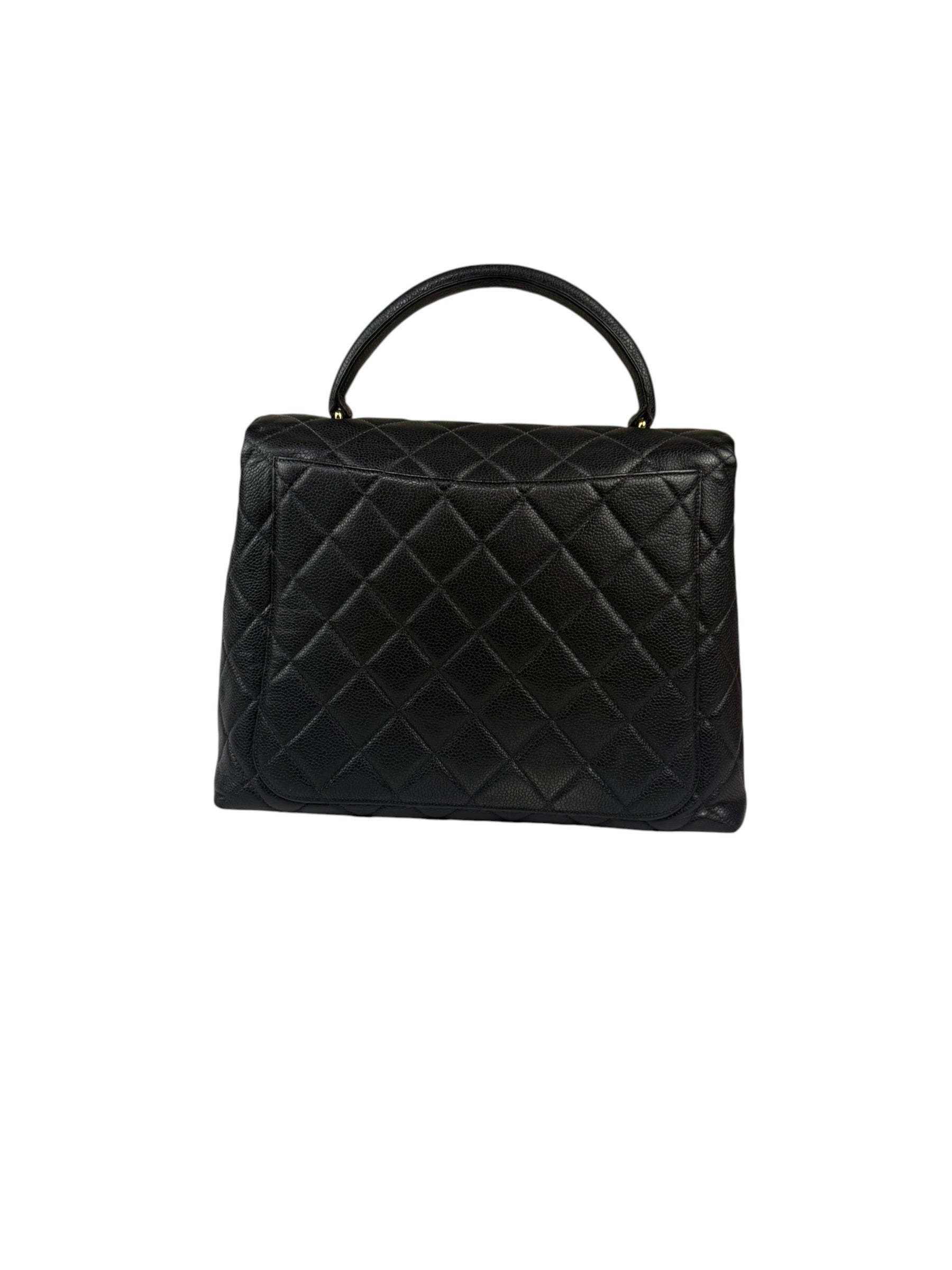 Chanel Vintage Black Caviar Quilted Leather Kelly Top Handle Bag 1996