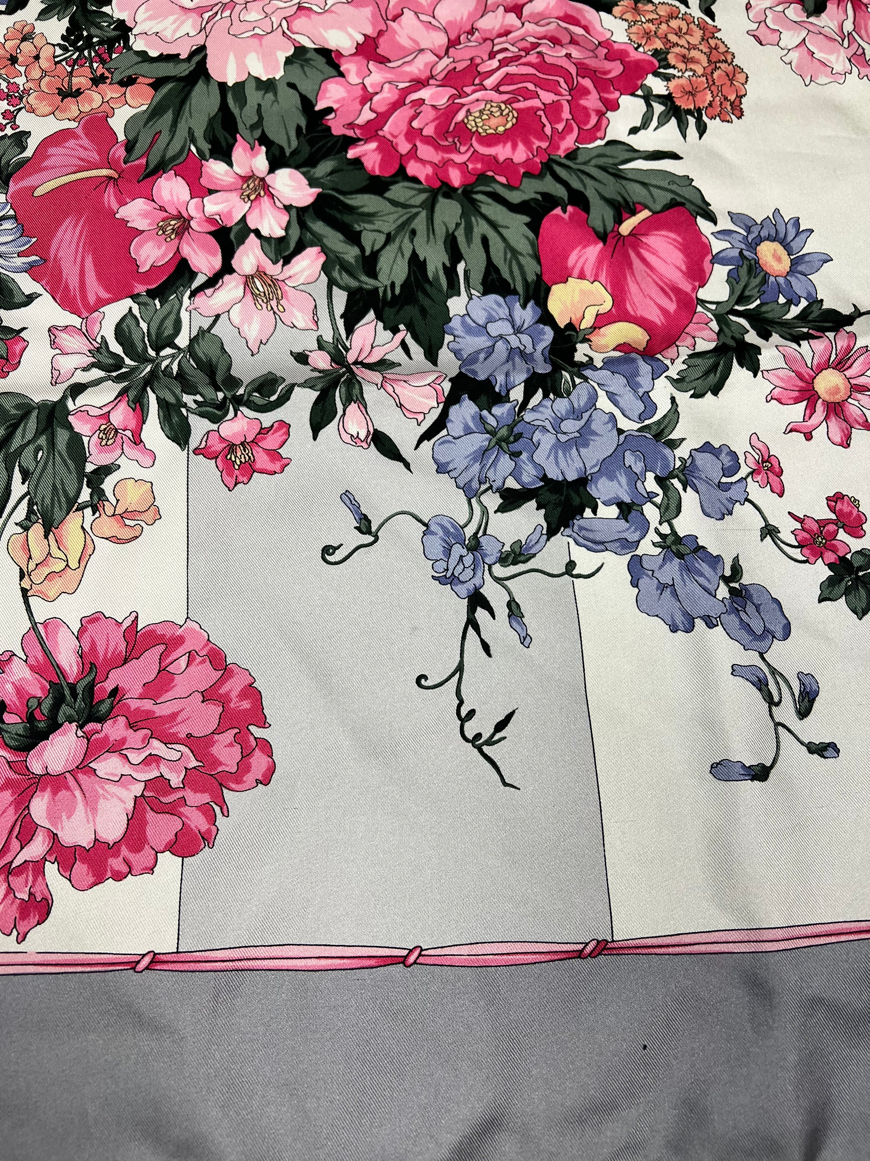 Christian Dior Pink/Grey Silk Floral Scarf