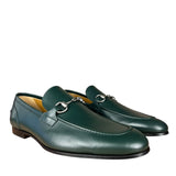 Gucci Green Leather Jordaan Horsebit Loafers