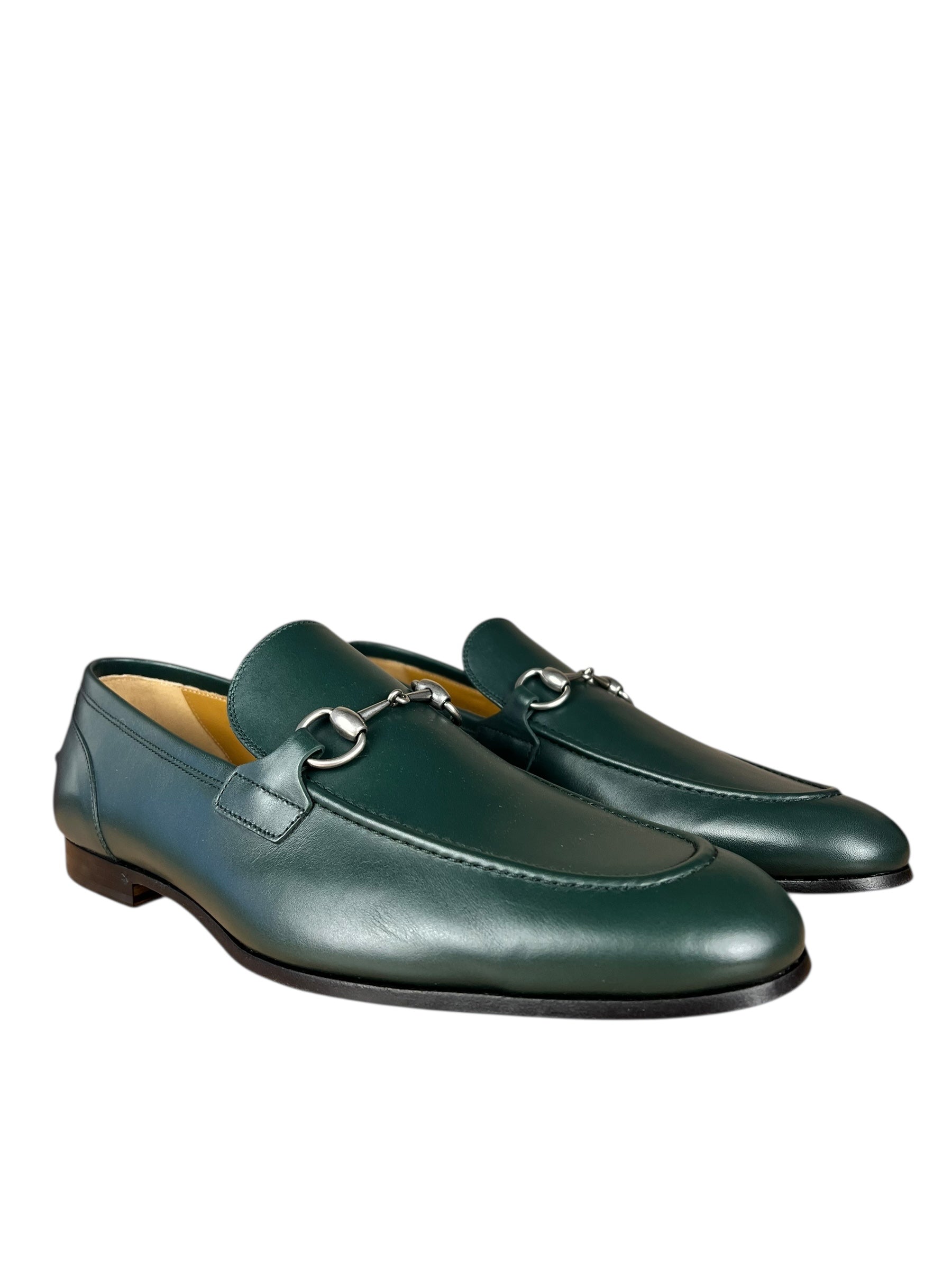 Gucci Green Leather Jordaan Horsebit Loafers