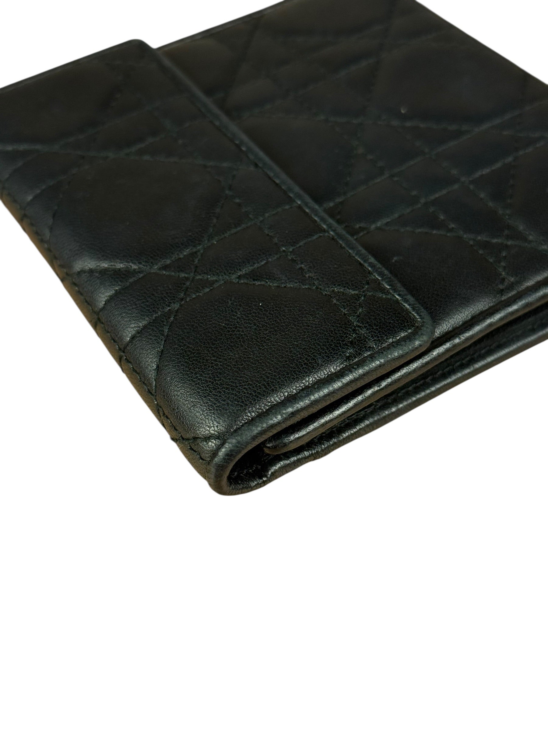 Christian Dior Black Leather Quilted Compact Wallet