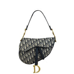 Christian Dior Navy Leather Trim Trotter Saddle Two-Way Bag
