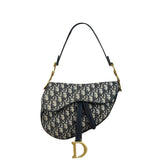 Christian Dior Navy Leather Trim Trotter Saddle Two-Way Bag