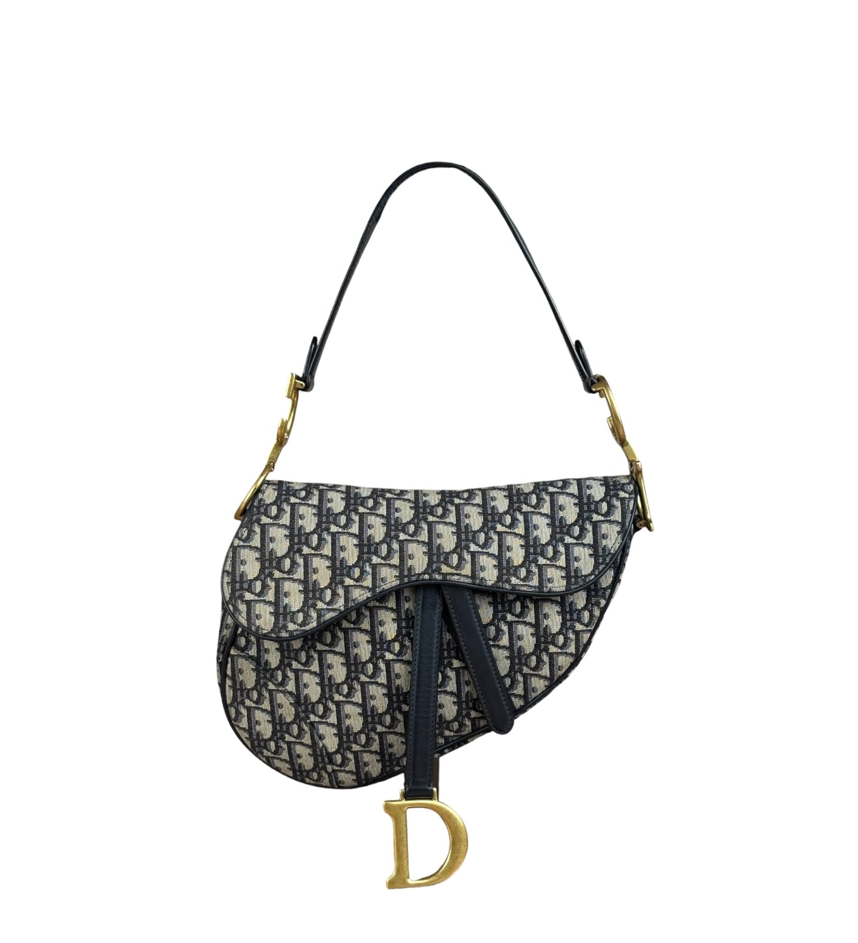 Christian Dior Navy Leather Trim Trotter Saddle Two-Way Bag
