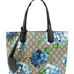 Gucci Blue/Beige GG Supreme Blooms Reversible Tote