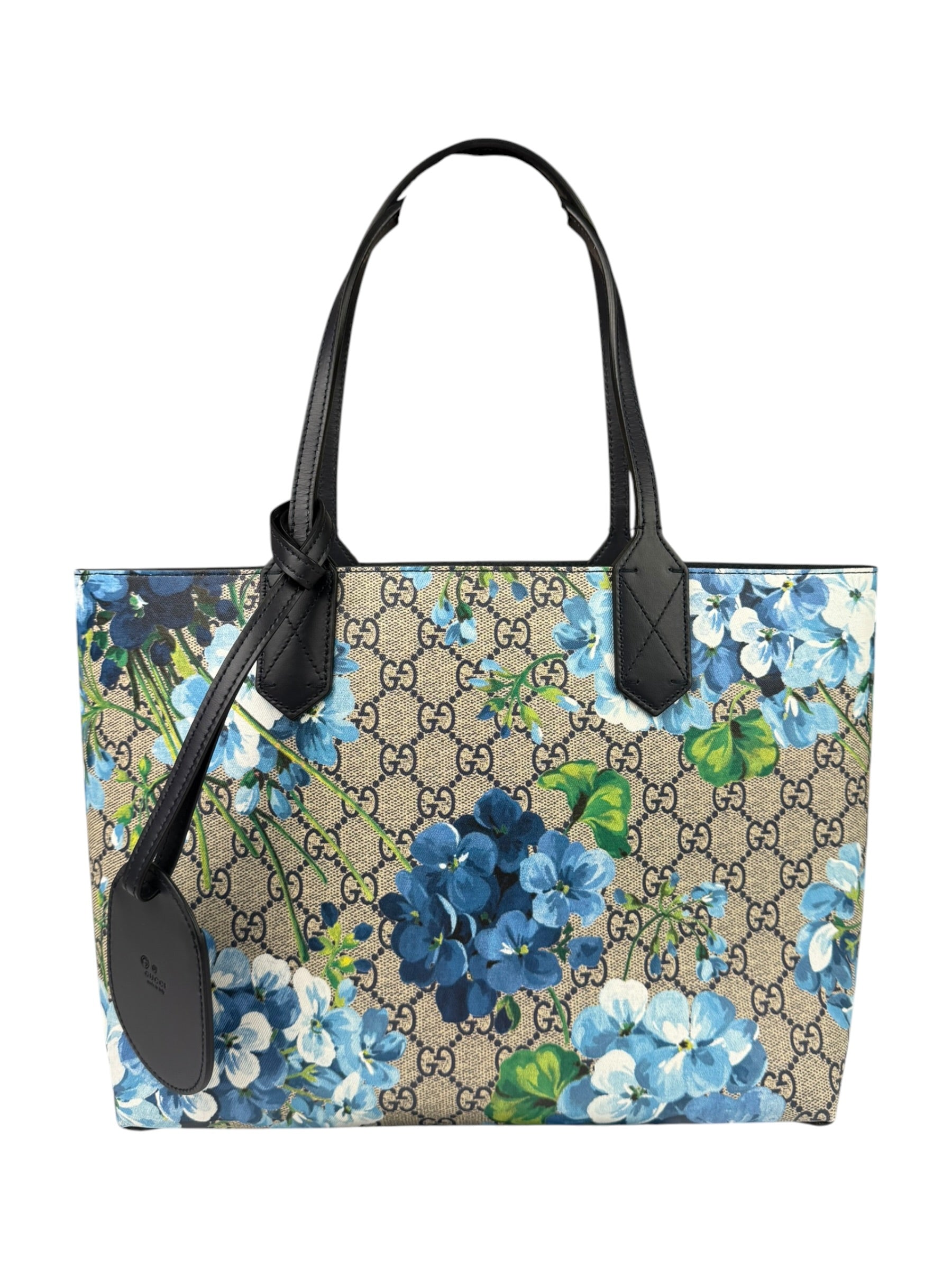 Gucci Blue/Beige GG Supreme Blooms Reversible Tote