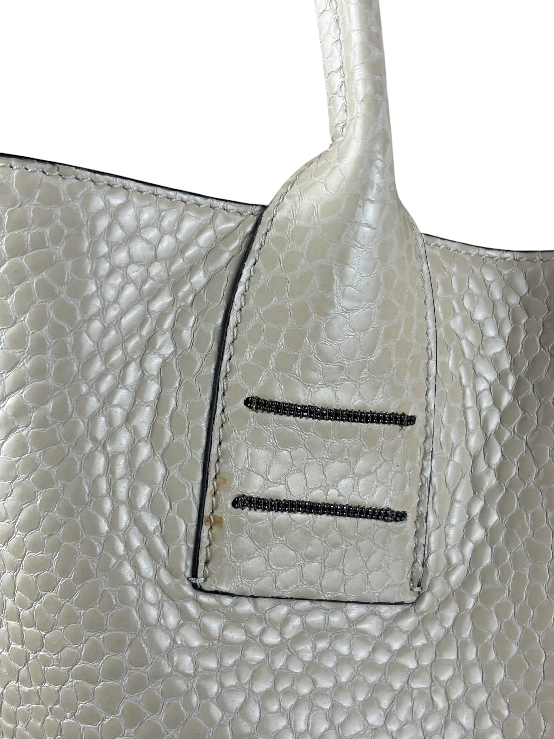 Brunello Cucinelli Ivory Grained Leather Tote Bag
