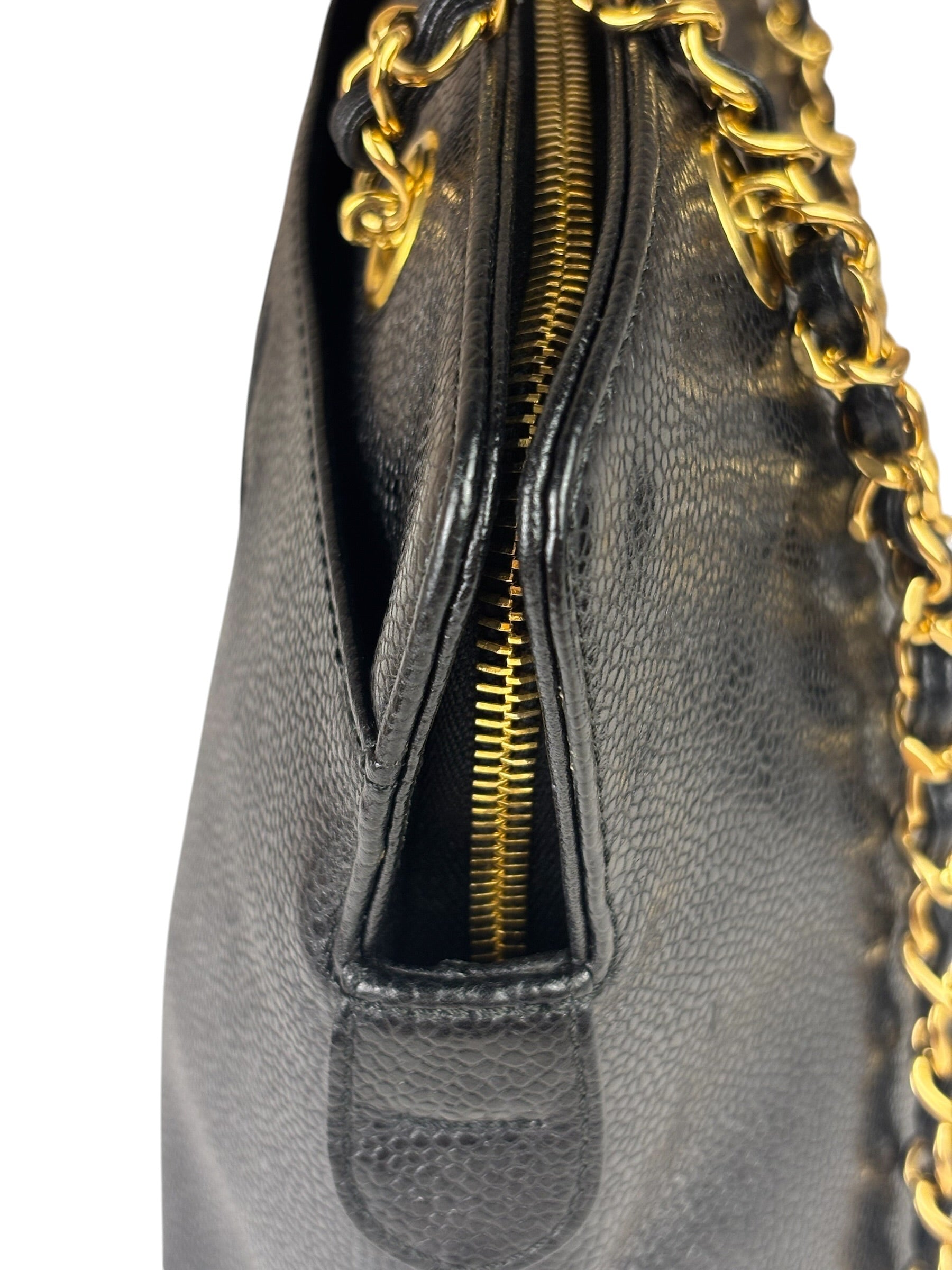 Chanel Vintage Black Caviar Leather Timeless Chain Shoulder Tote 1998