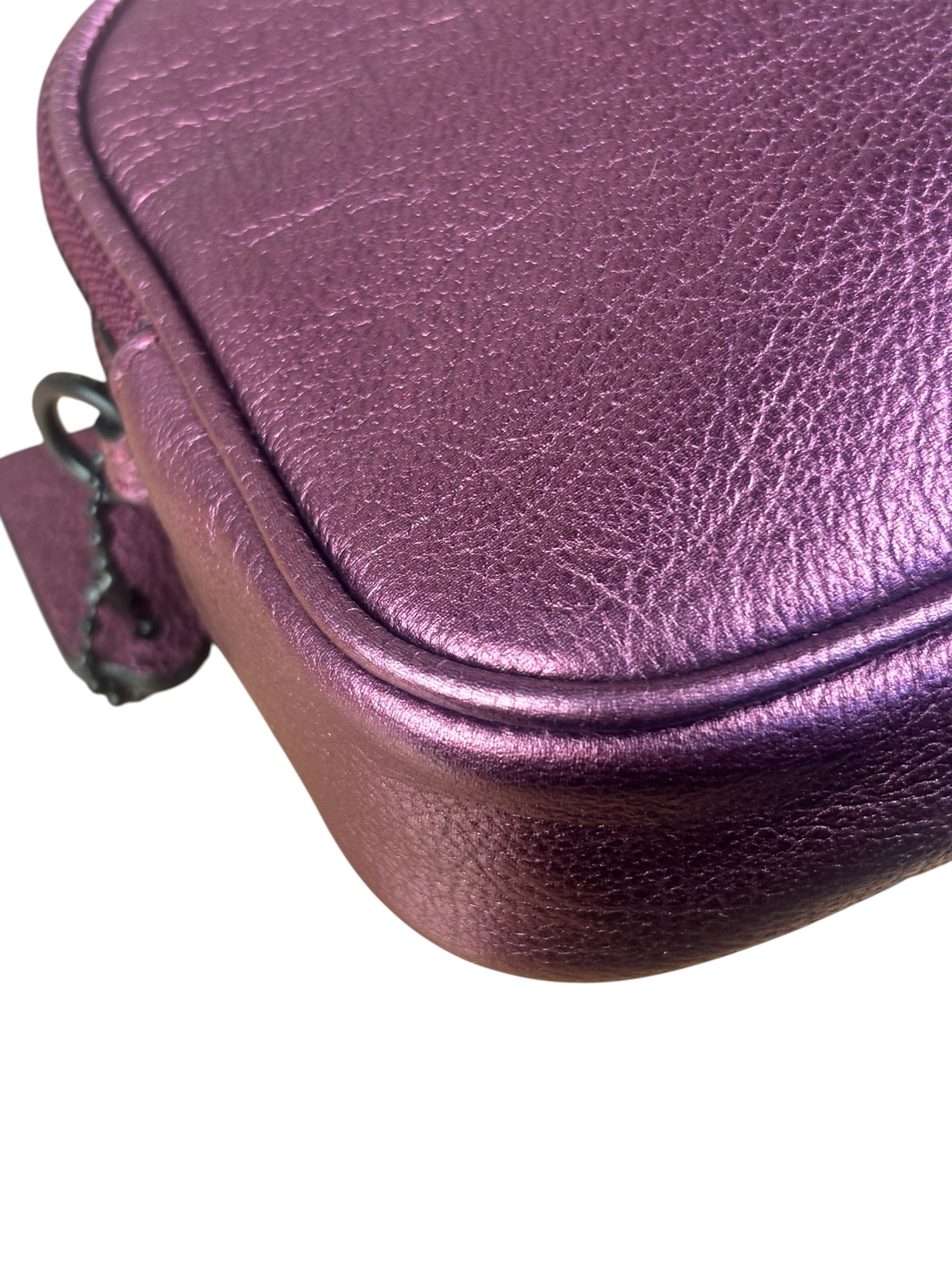 Coach Purple Metallic Studded Leather Zip Pouch