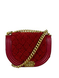 Chanel Red Leather Trim/Quilted Wool Boy Curved Small Messenger Bag Early 20s