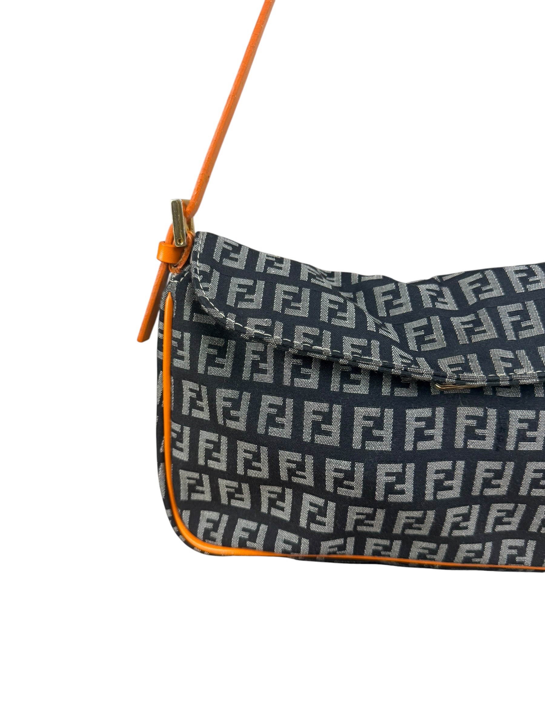 Fendi Orange Leather Trim Zucca Pochette