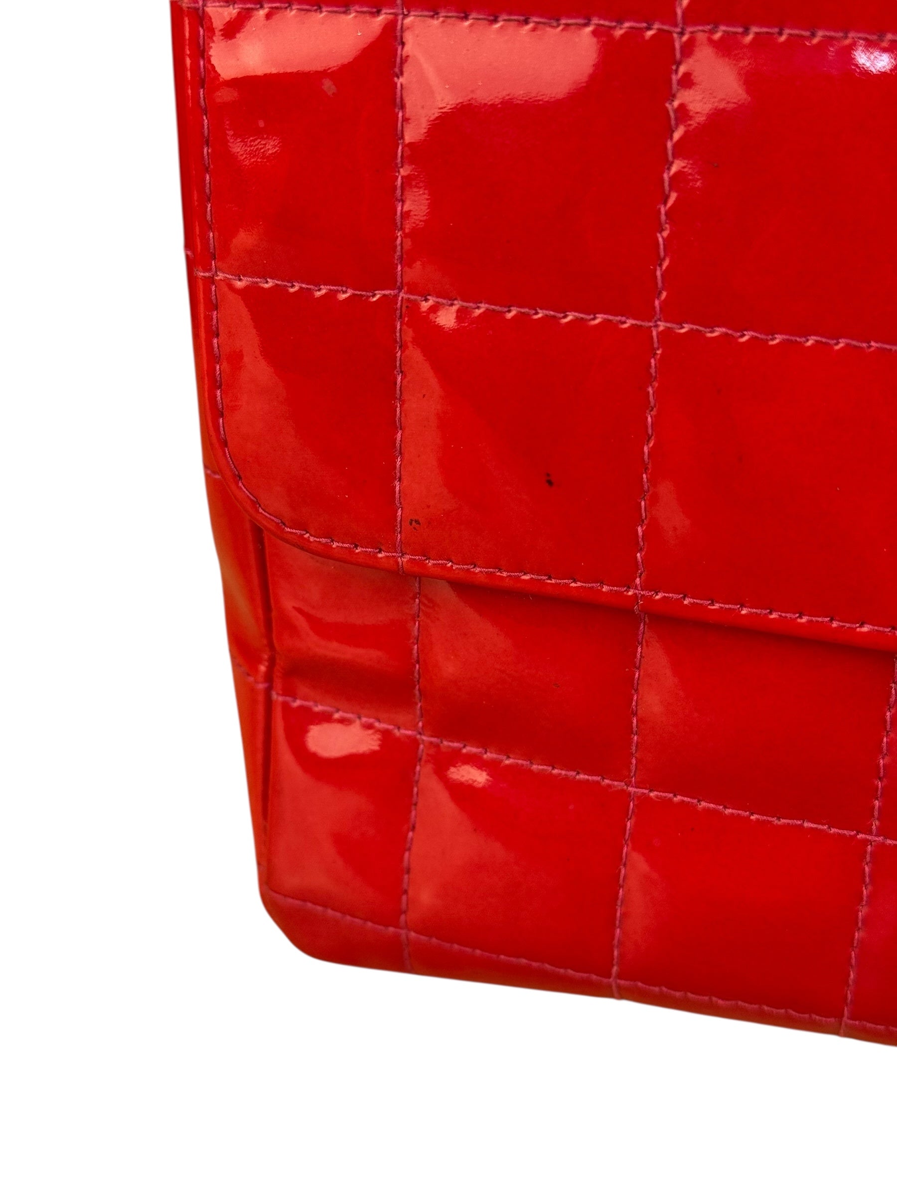 Chanel Red Patent Chocolate Bar Chain Flap Bag 2000