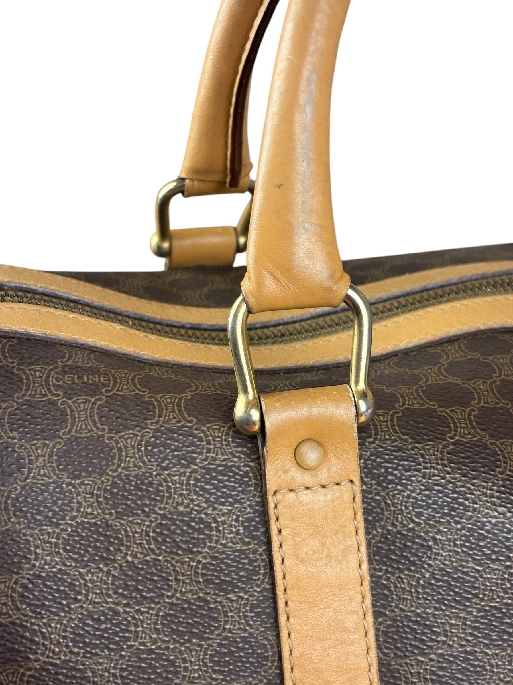 Celine Vintage Brown Coated Macadam Boston Handbag