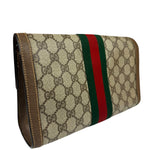 Gucci Brown Leather GG Supreme Web Stripe Clutch