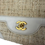 Chanel White Leather Trim Tweed Shoulder Bag 2001