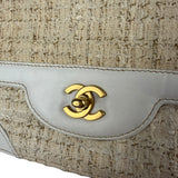 Chanel White Leather Trim Tweed Shoulder Bag 2001