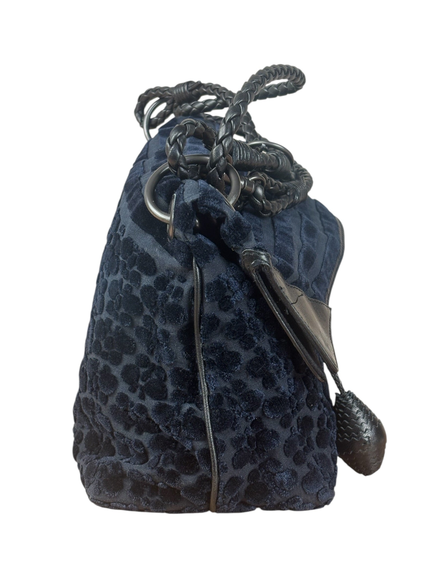 Bottega Veneta Vintage Blue Leopard Chenille Shoulder/Hand Bag