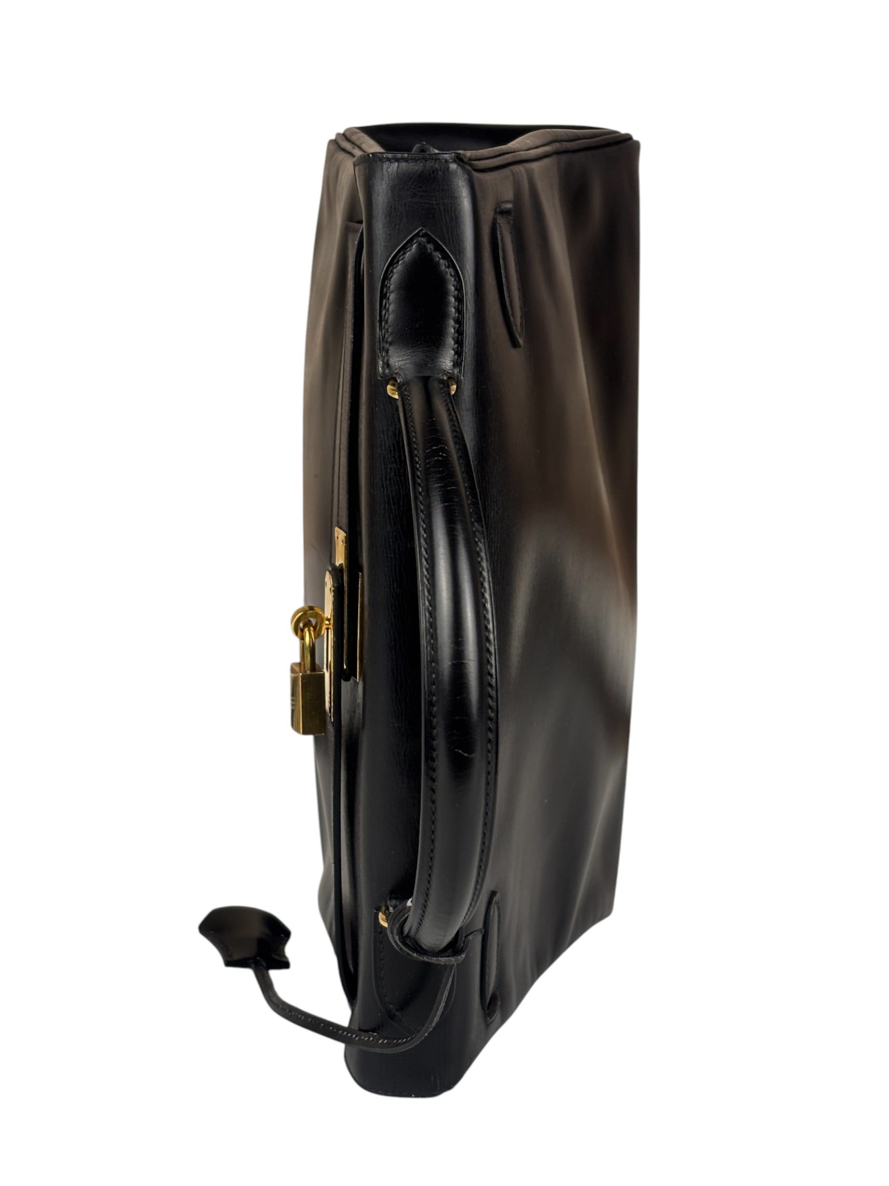 Hermes Black Box Leather Kelly 32 Handbag 1979