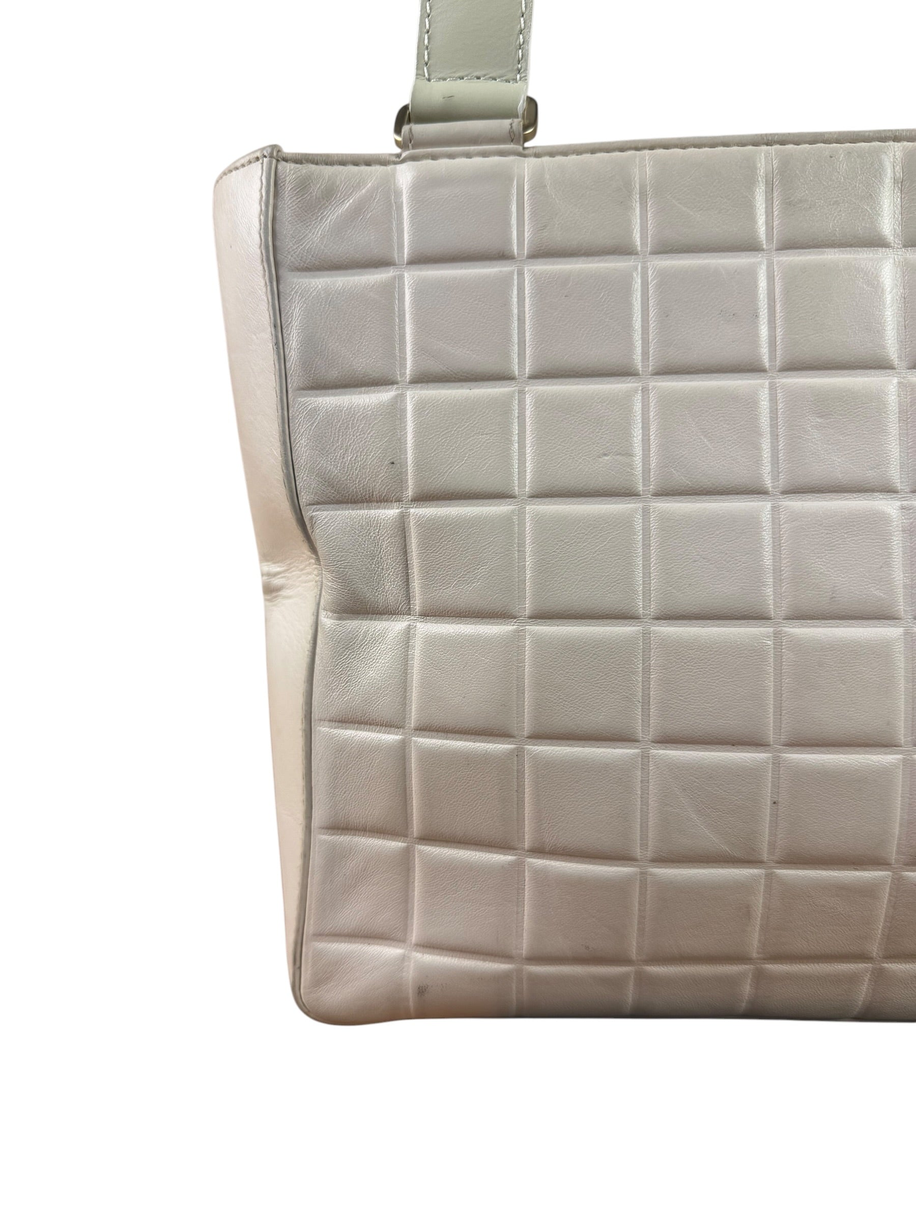 Chanel White Leather Chocolate Bar CC Tote Bag 2002