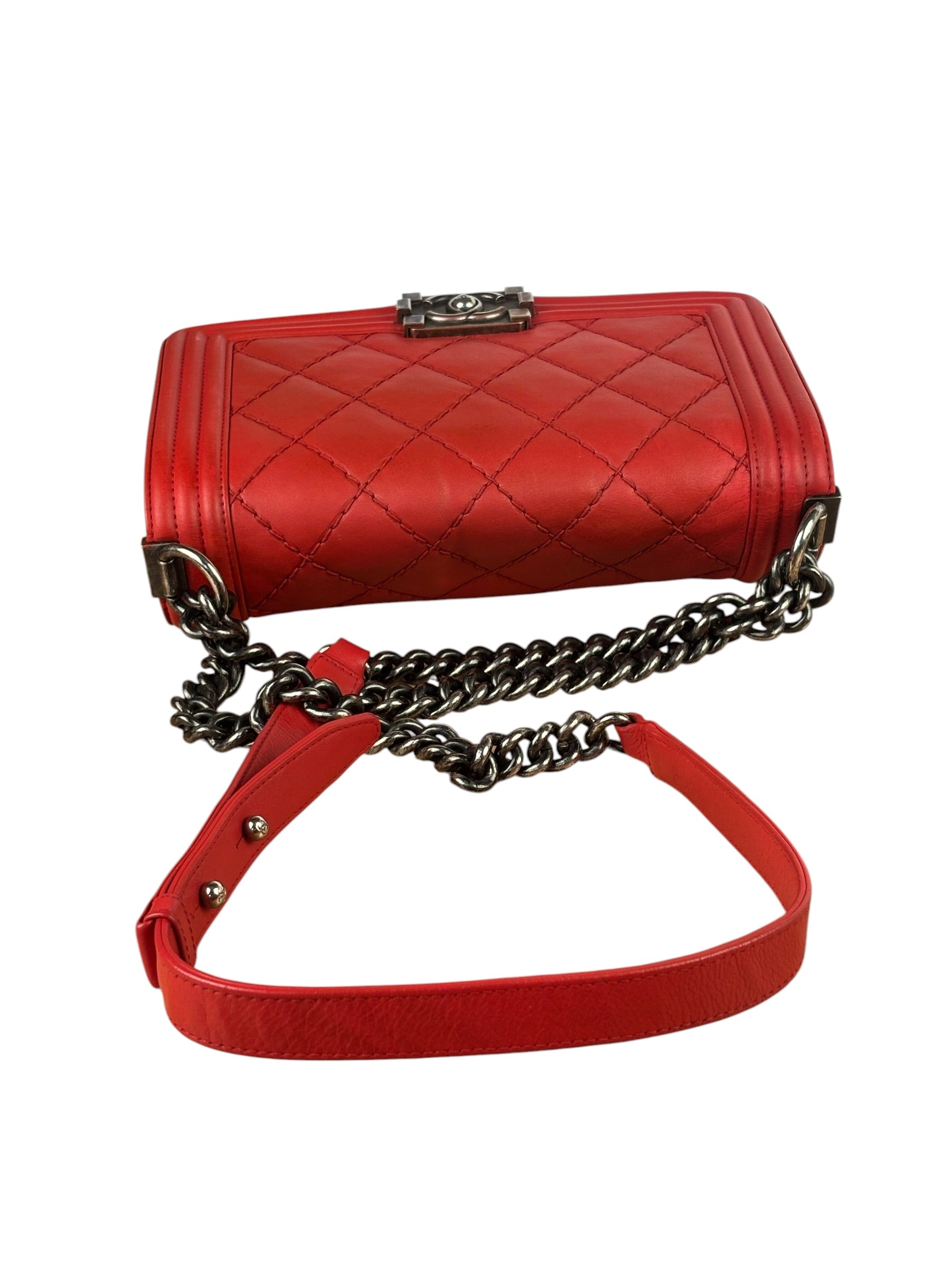 Chanel Red Quilted Lambskin Boy Flap Bag 2013