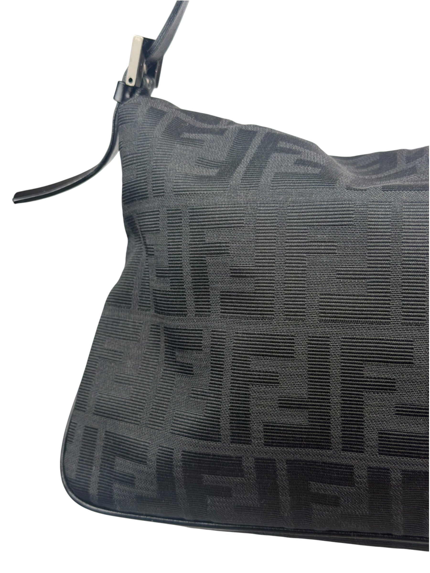 Fendi Black Leather Trim Zucca Mamma Baguette