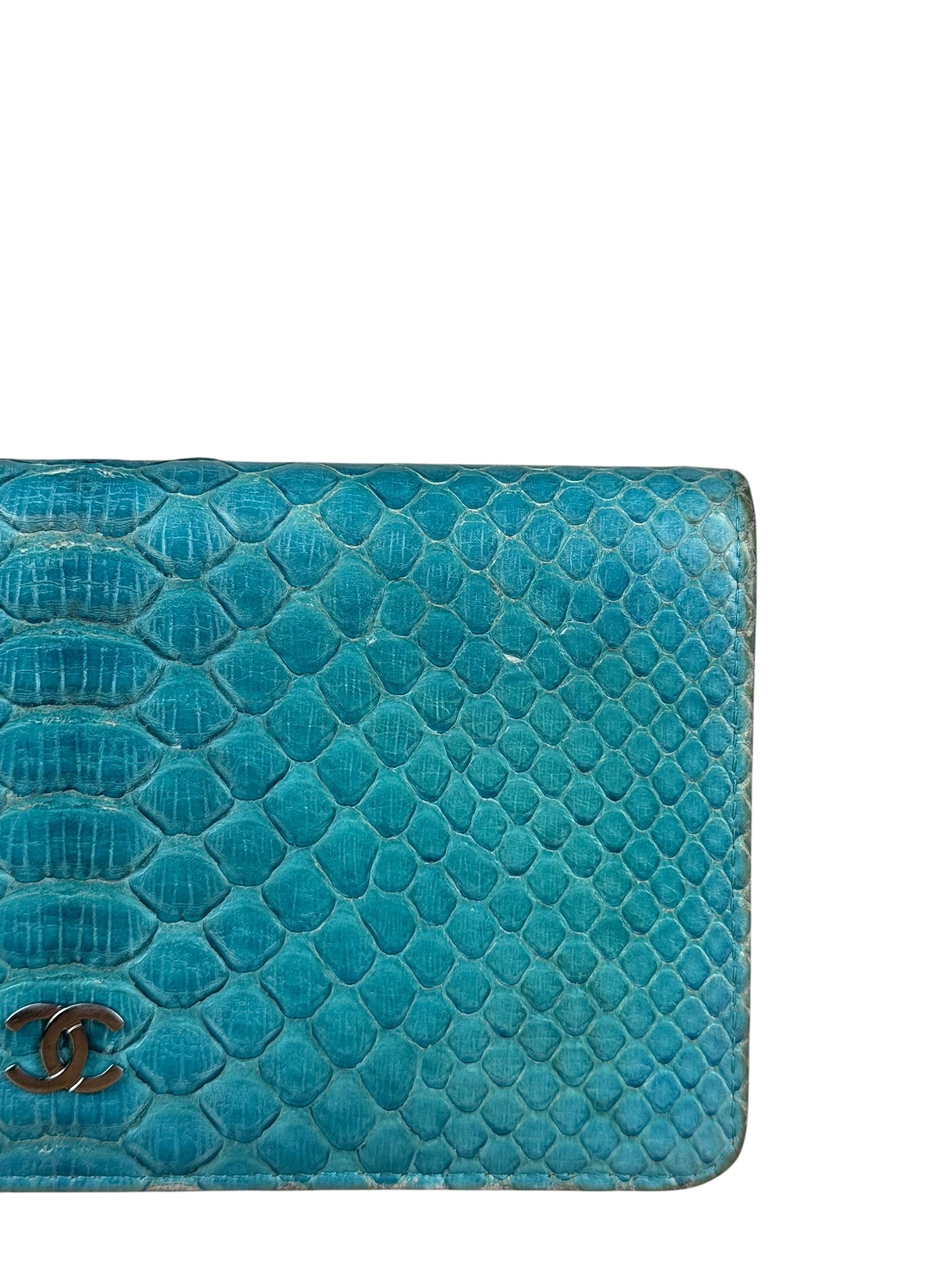 Chanel Turquoise Blue Python Long Wallet 2014