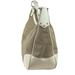 Prada Beige/Cream Leather Trim Logo Jacquard Hobo Bag