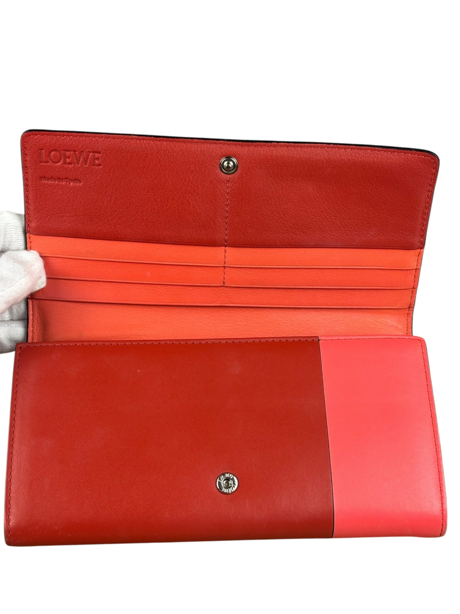 Loewe Red/Pink Leather Trifold Long Wallet
