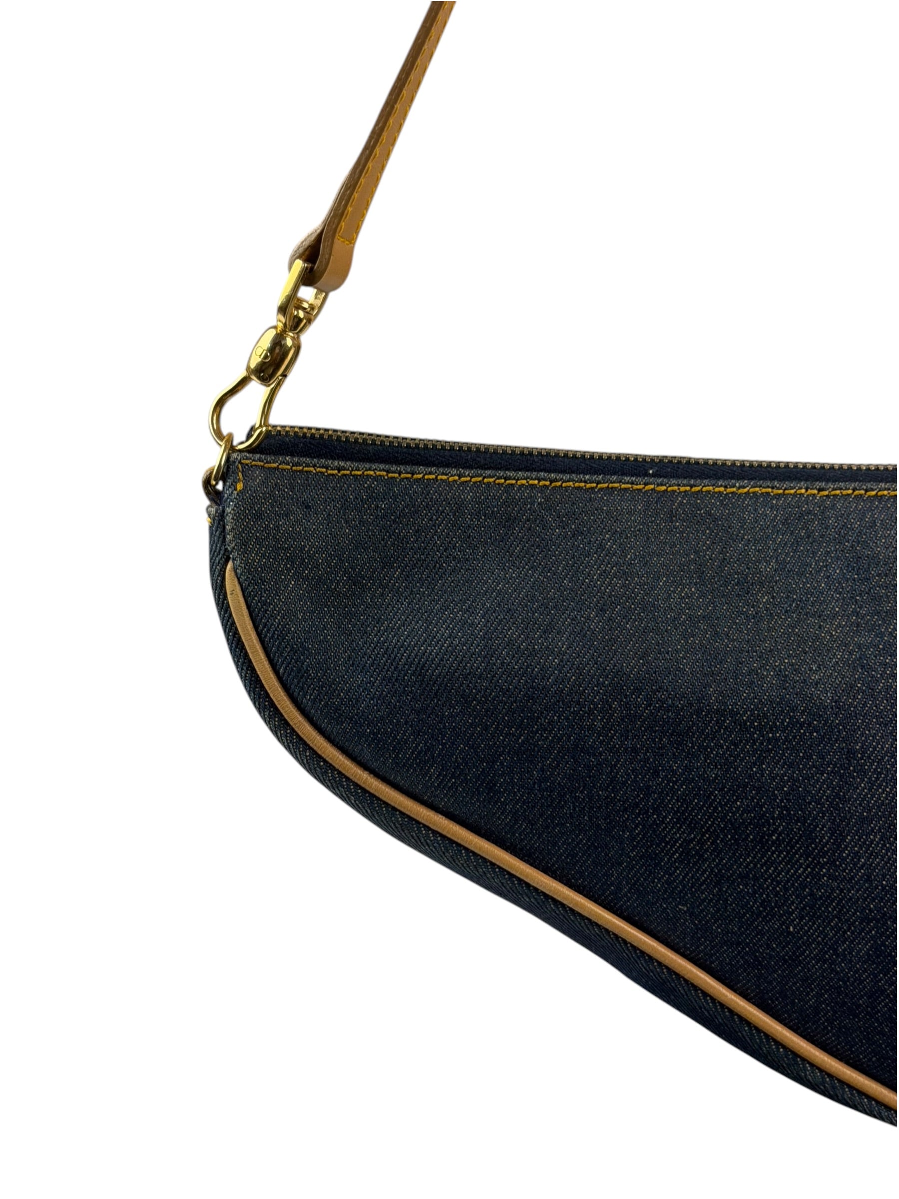 Christian Dior Denim Beige Leather Mini Saddle Pochette