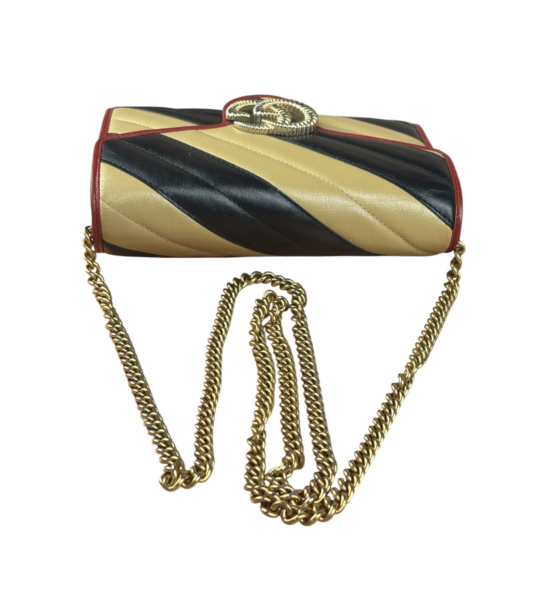 Gucci Stripped Multicolor Marmont Wallet on Chain