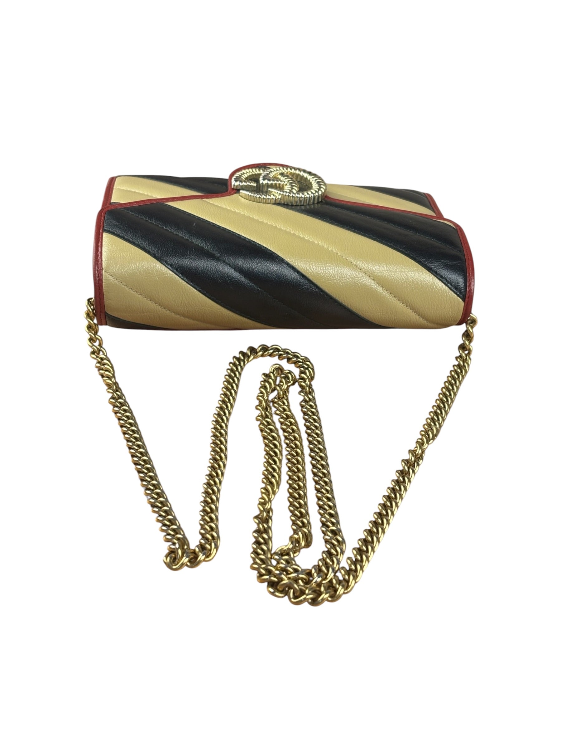 Gucci Stripped Multicolor Marmont Wallet on Chain