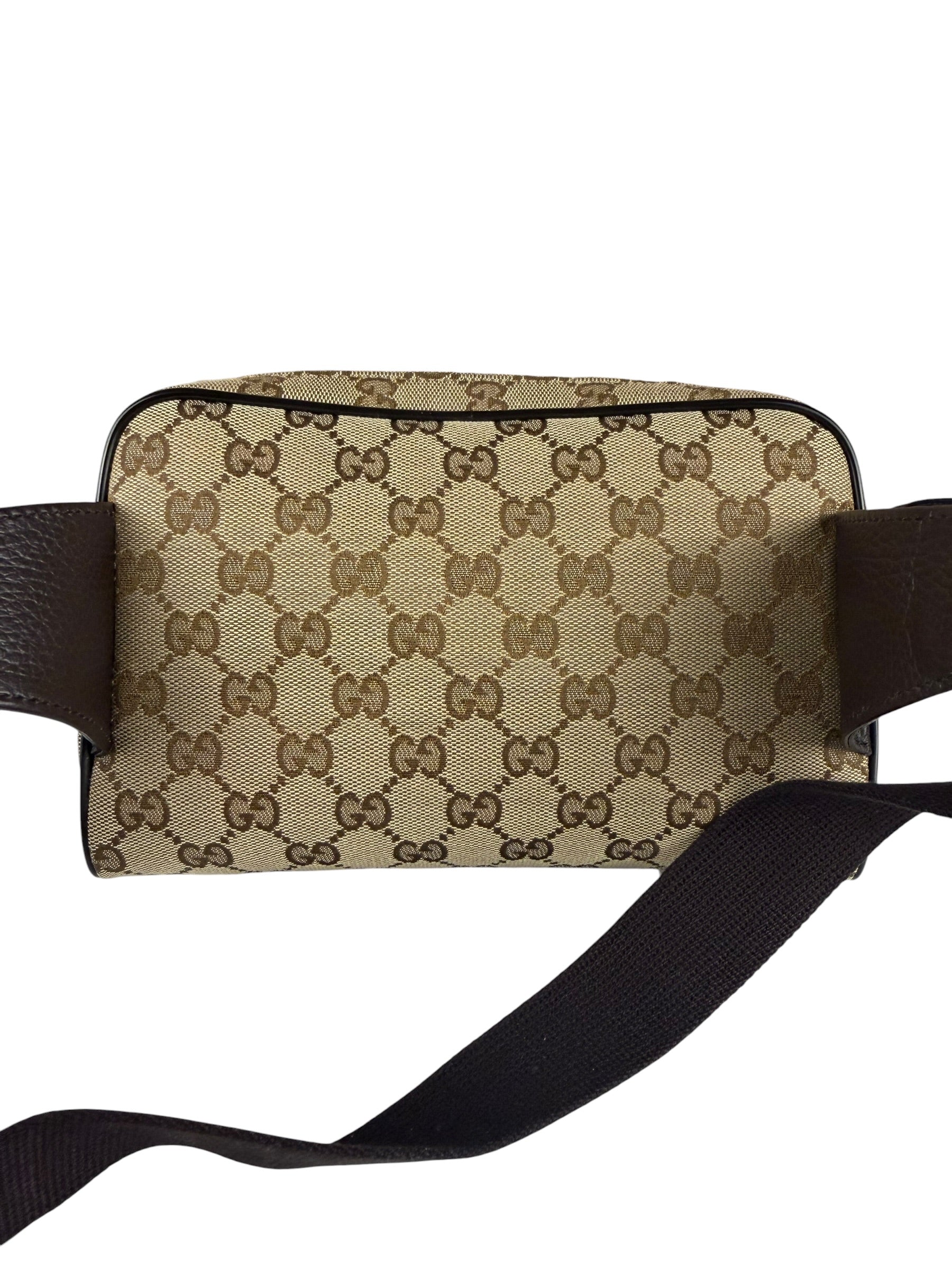 Gucci Brown Leather Trim GG Canvas Belt Bag