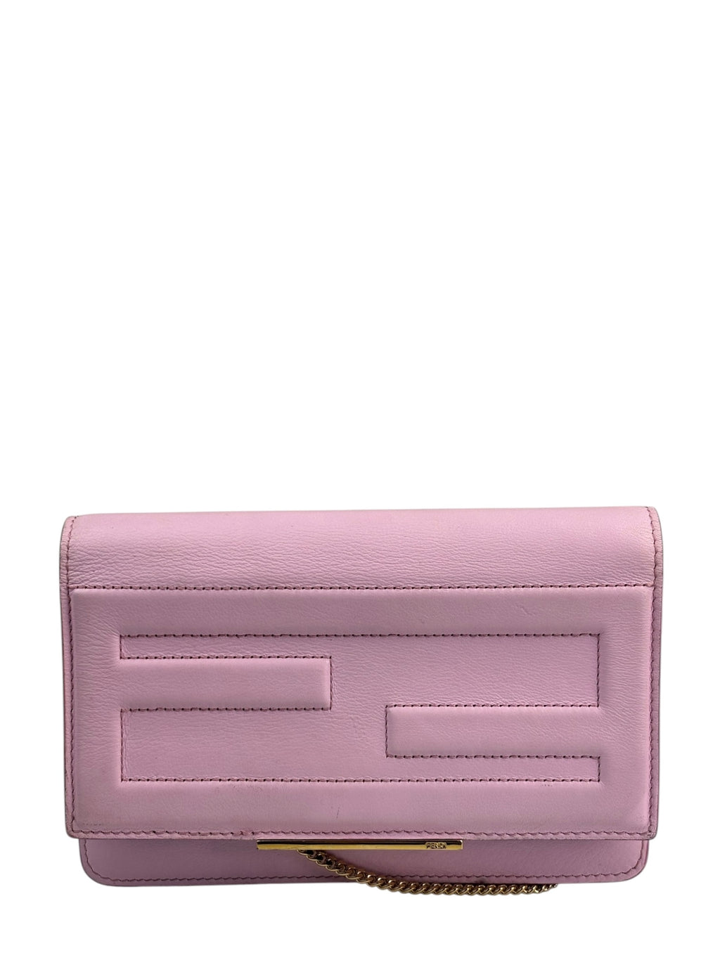 Fendi Pink Leather Tube Flap Wallet On Chain
