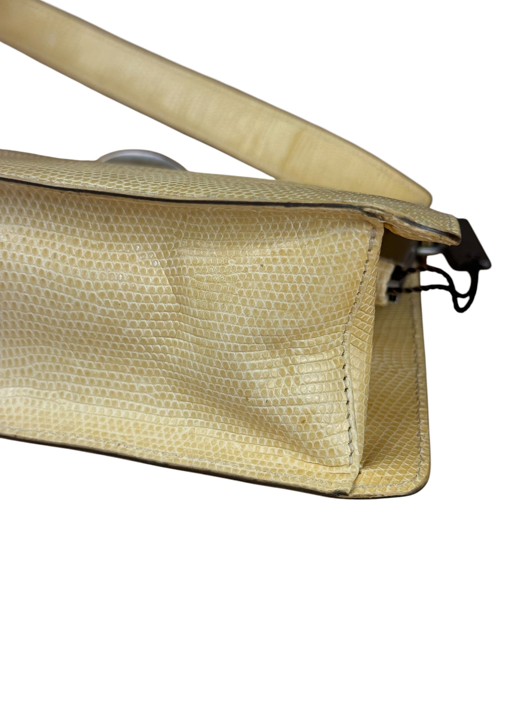 Bottega Veneta Vintage Yellow Lizard Print Clasp Handbag