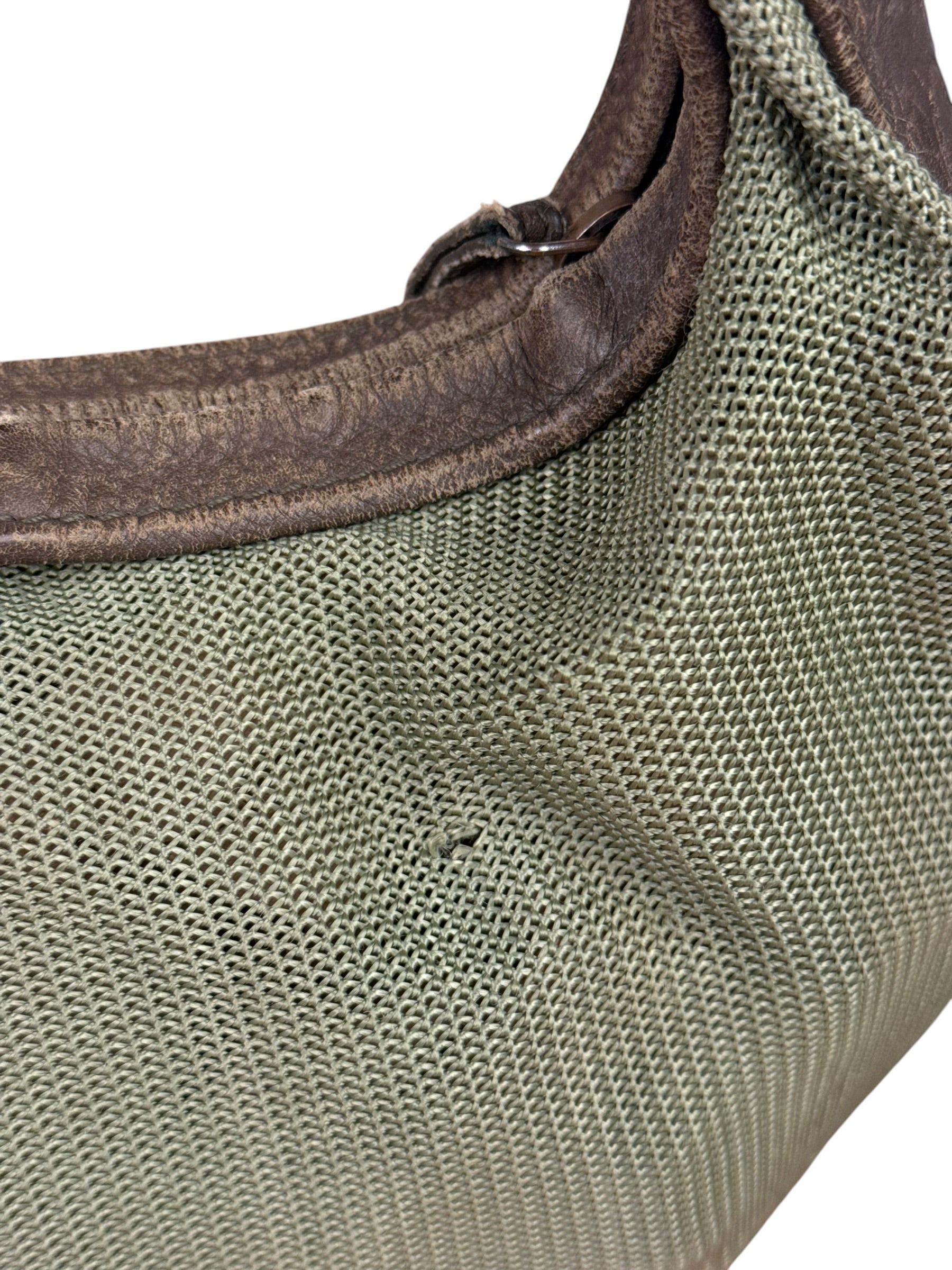 Chanel Olive Green/Brown Leather Trim Interlocking Ring Strap Hobo Bag 2003