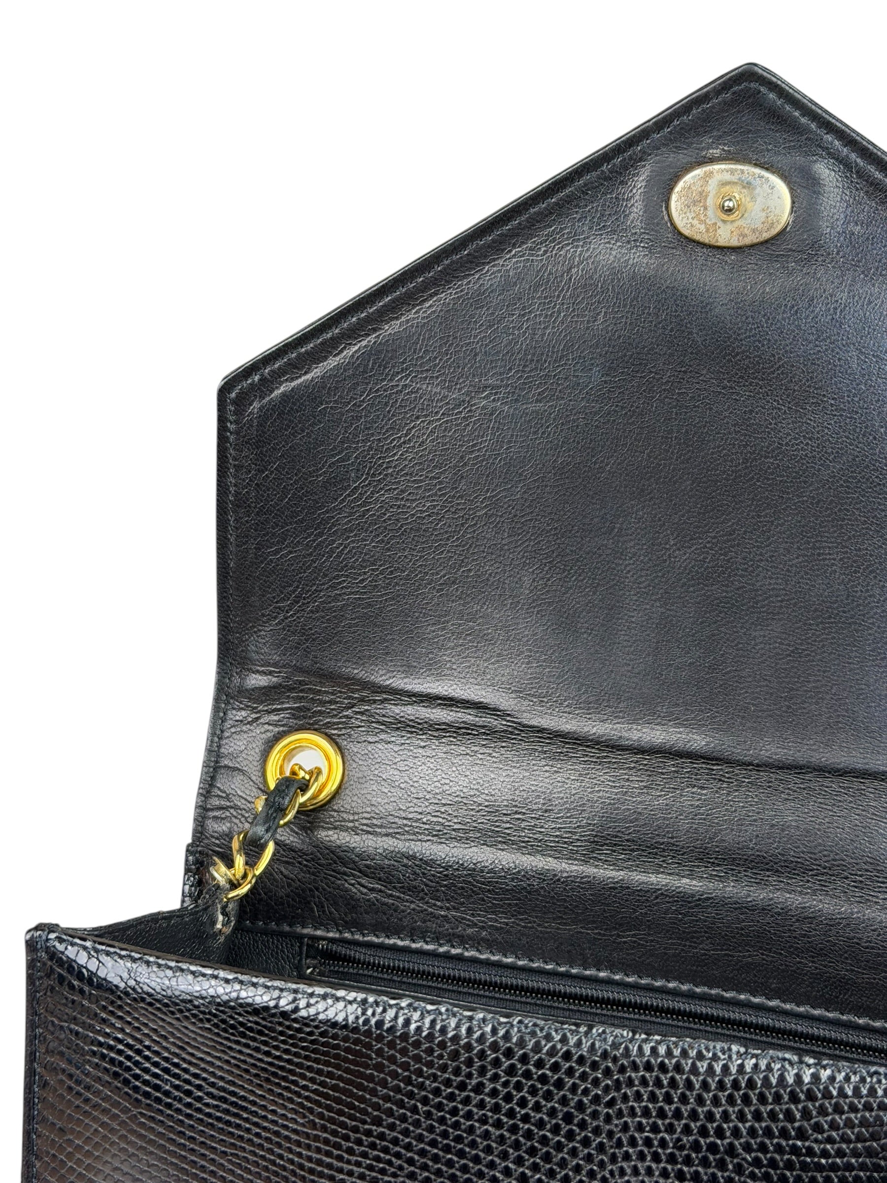 Chanel Black Lizard Leather Envelope Flap Bag 1986