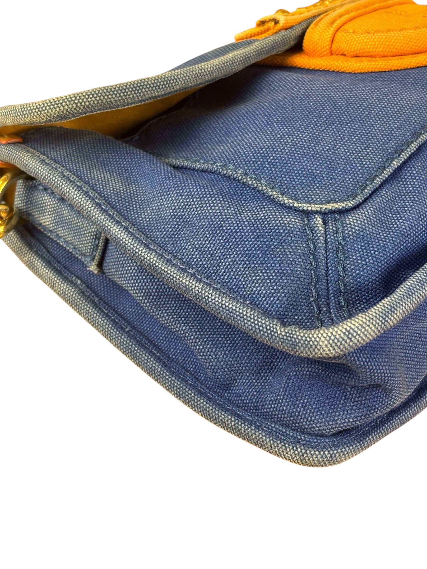 Prada Vintage Cobalt Blue Canvas Flap Shoulder Bag