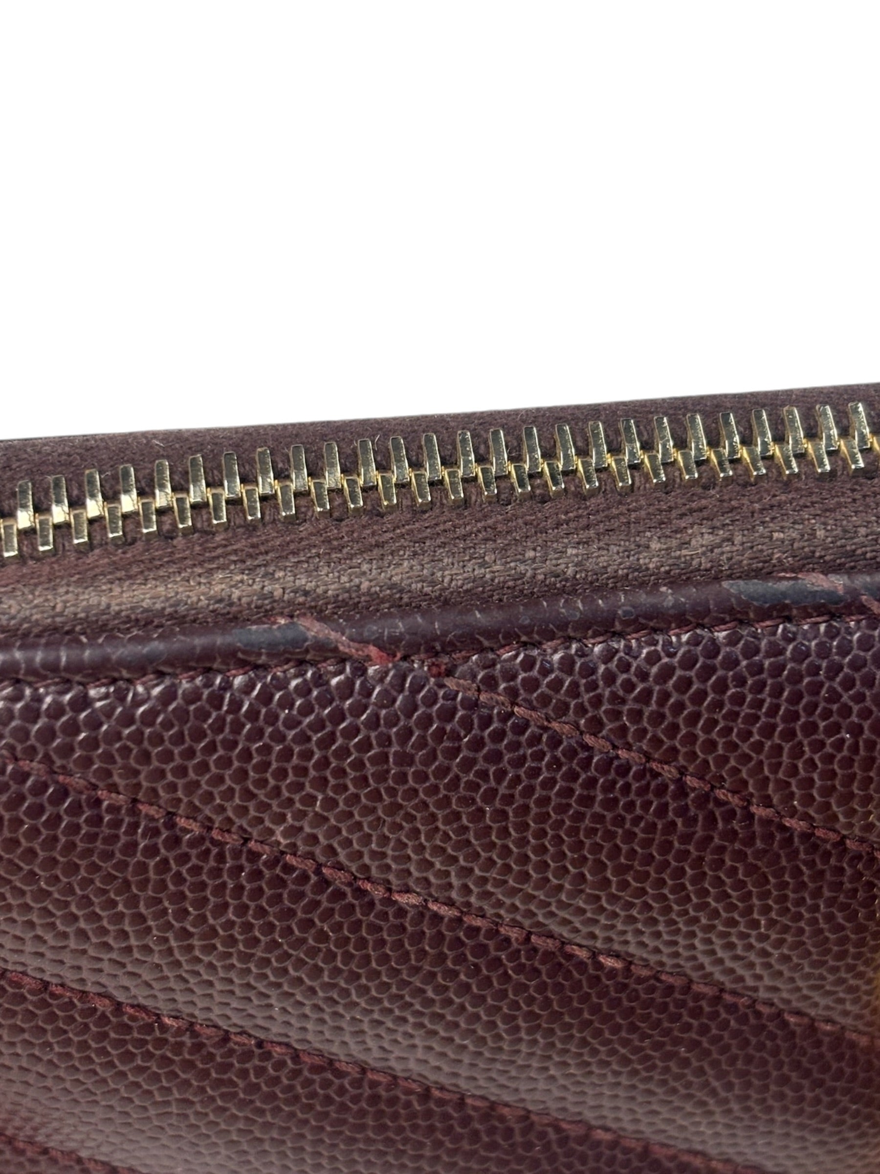 Saint Laurent Plum Chevron Leather Long Zip Wallet