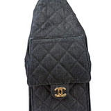 Chanel Navy Quilted Denim/Leather Trim 25 Hobo Bag 2021